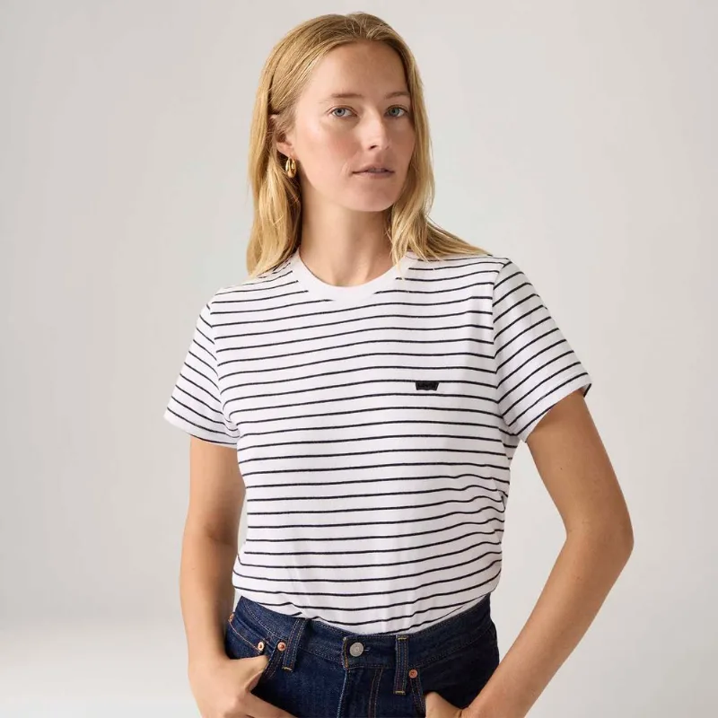 Camiseta Levi's® Favorite Cotton HM Listrada Branca Manga Curta - XS USA | PP BR