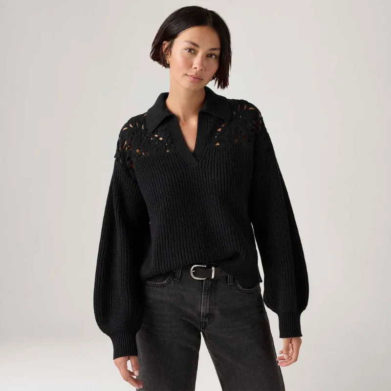 Blusa Levi's® Bianca Crochet Polo Manga Longa Preta - S USA | P BR