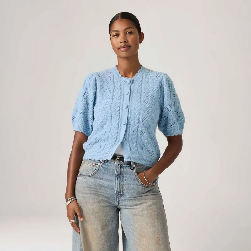 Cardigã Levi's® Pauline Tricot Azul Manga Curta - S USA | P BR