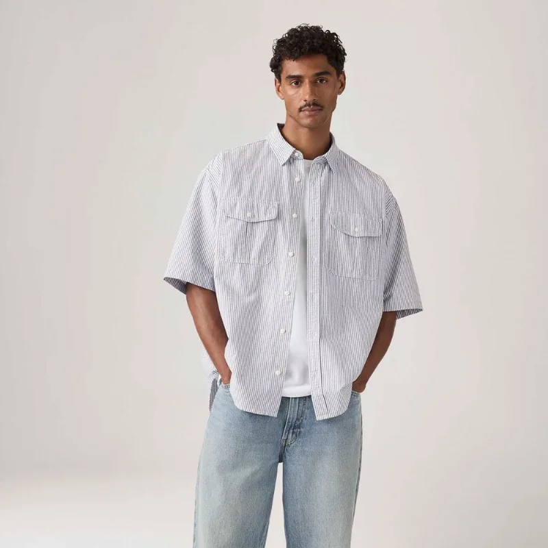 Camisa Levi's® Pacifica Loose Listrada Preta Manga Curta - L USA | G BR