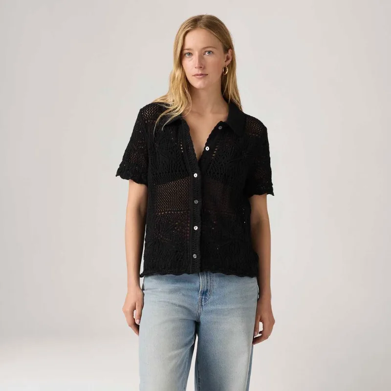 Camisa Levi's® Susanna Floral Crochet Preta Manga Curta - XL USA | GG BR