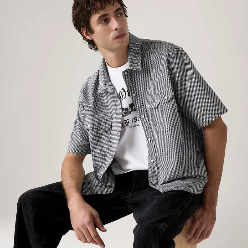 Camisa Levi's® Boxy Western Cinza Manga Curta - M USA | M BR