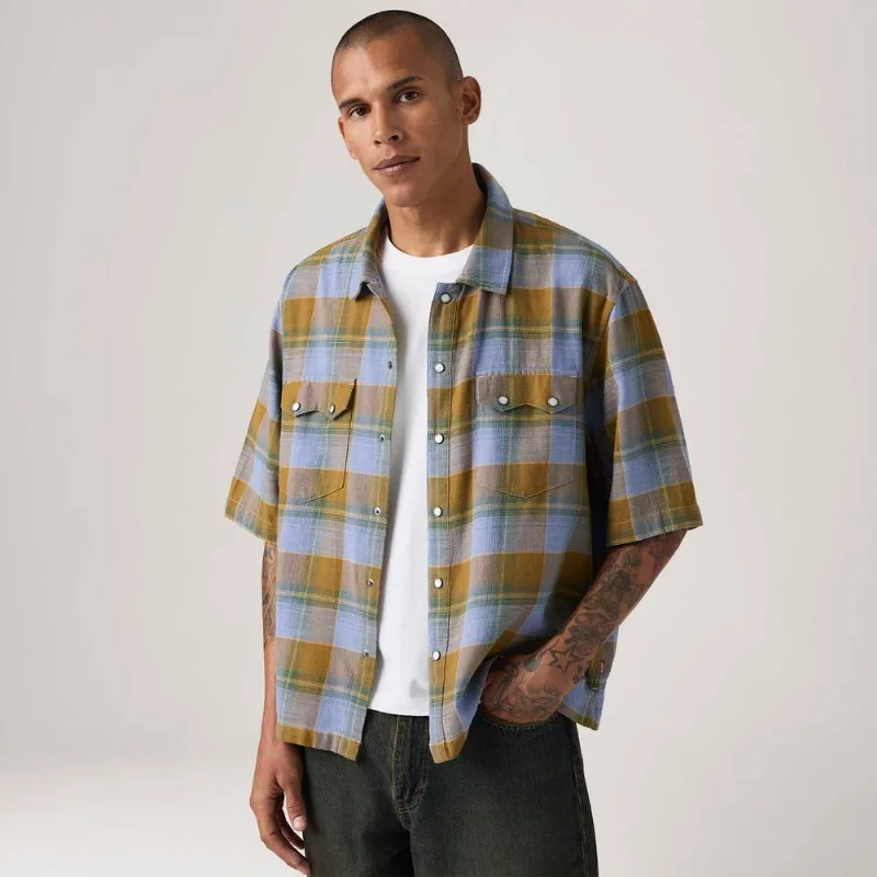 Camisa Levi's® Boxy Western Azul Manga Curta - S USA | P BR