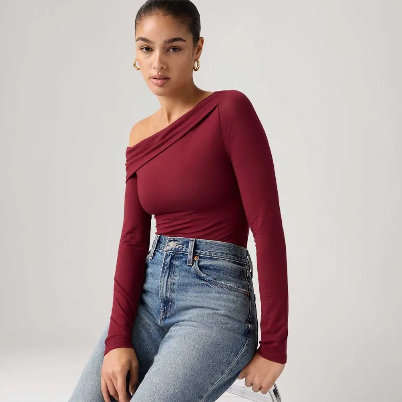 Blusa Levi's® Clara Ombro a Ombro Vinho Manga Longa - M USA | M BR
