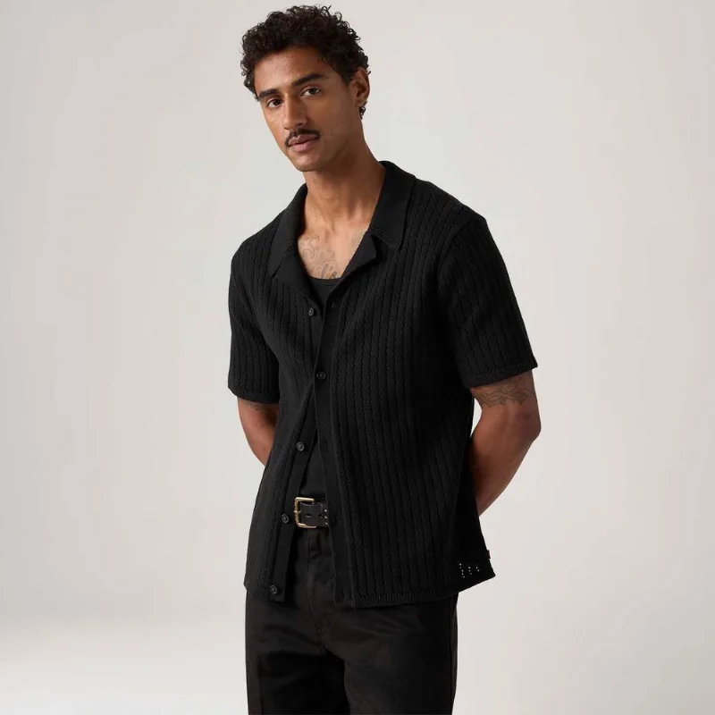 Camisa Levi's® Costa Knit Camp Shirt Preta Manga Curta - L USA | G BR