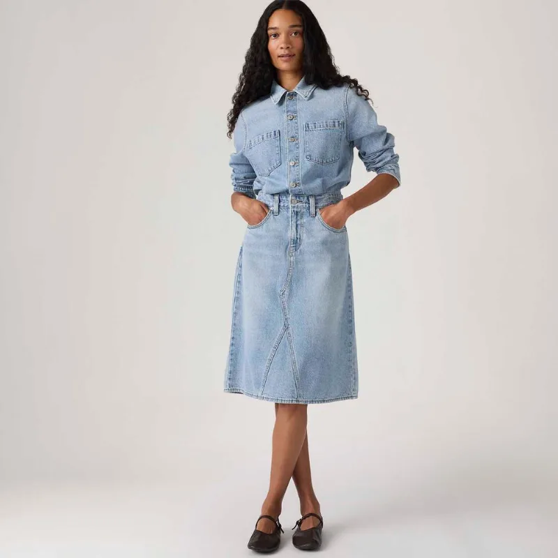 Vestido Jeans Levi's® A Line Western Lavagem Clara - L USA | G BR