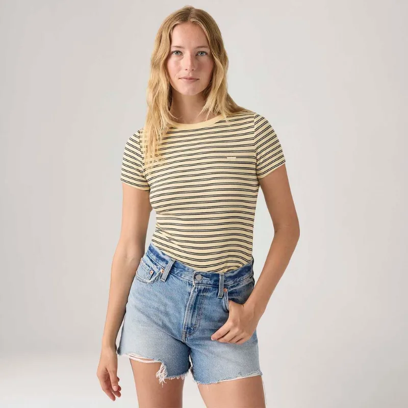 Camiseta Levi's® Hayes Listrada Amarelo Claro Manga Curta - M USA | M BR