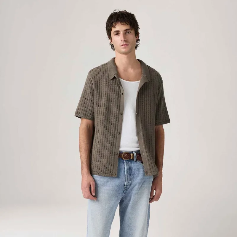 Camisa Levi's® Costa Knit Camp Shirt Marrom Manga Curta - L USA | G BR