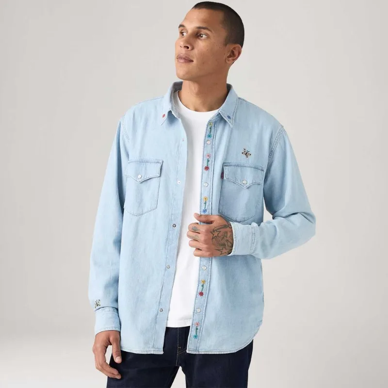 Camisa Levi's® Relaxed Western Lavagem Média - M USA | M BR
