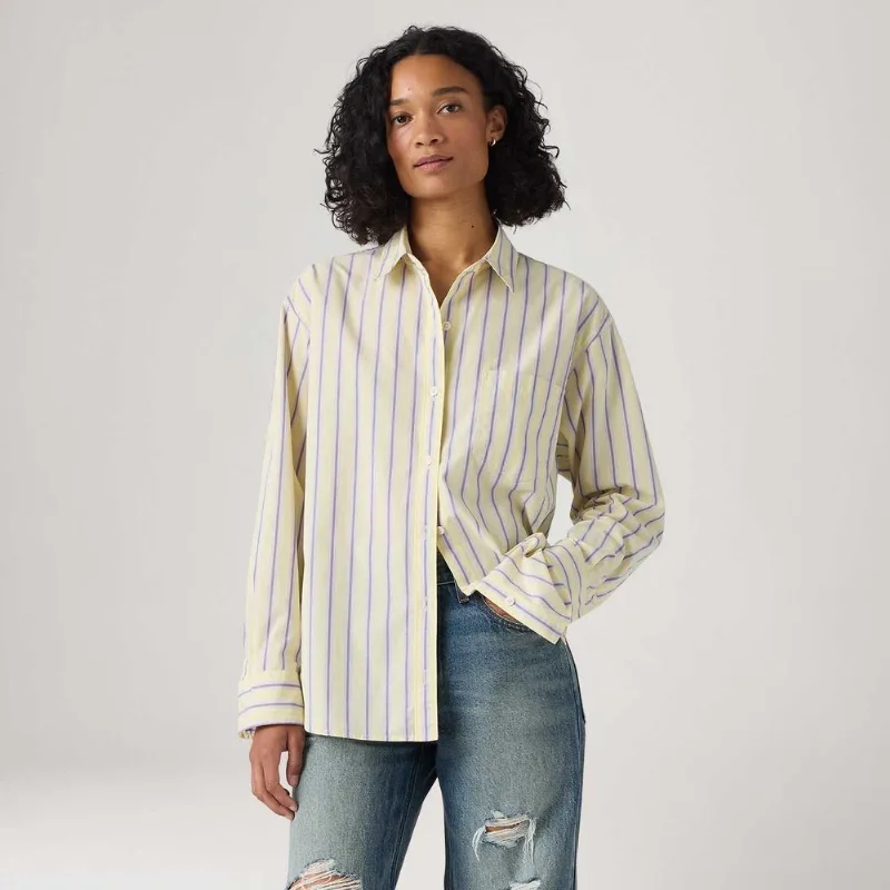 Camisa Levi's® Harlie Boyfriend Listrada Amarelo Claro Manga Longa - S USA | P BR