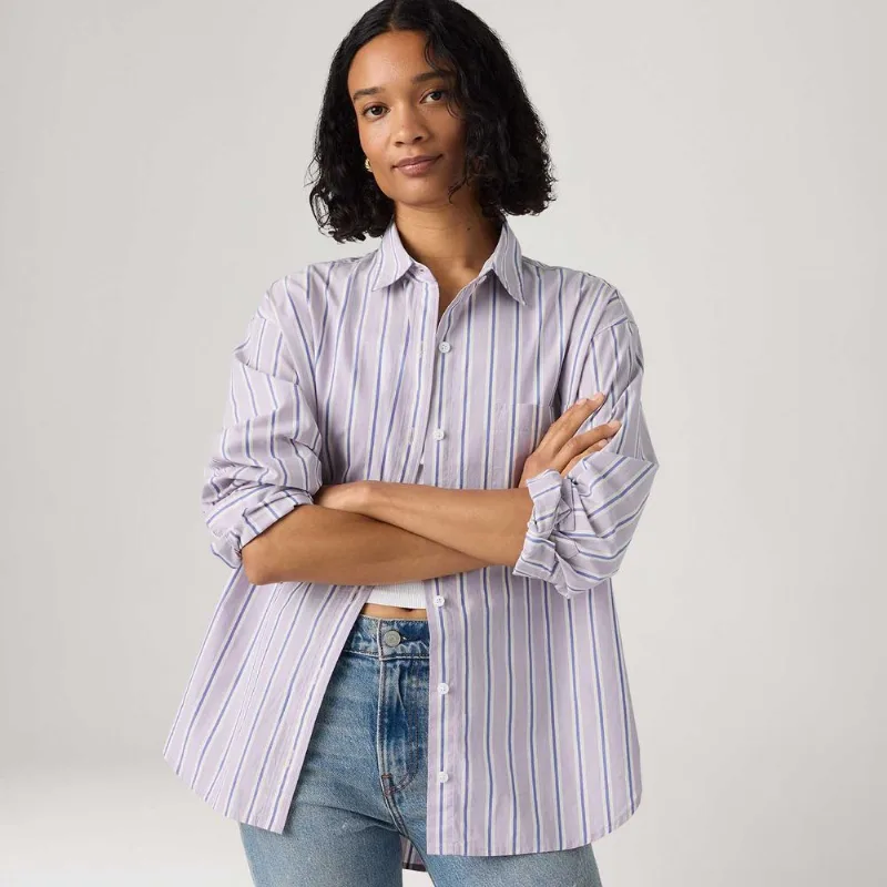 Camisa Levi's® Harlie Boyfriend Listrada Lilás Manga Longa - XL USA | GG BR
