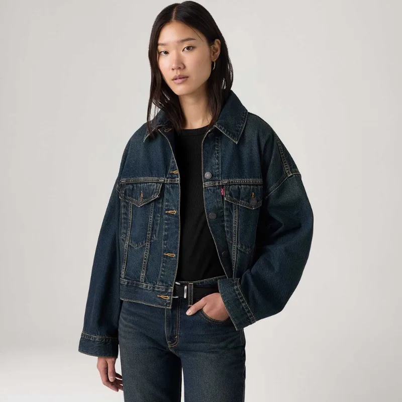 Jaqueta Jeans Levi's® Trucker Loose Crop Lavagem Escura - M USA | M BR