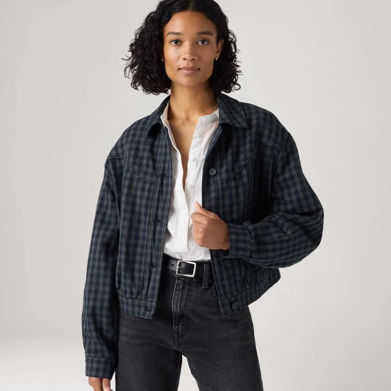 Jaqueta Levi's® Dani Western Harrington Xadrez Cinza Escuro - L USA | G BR