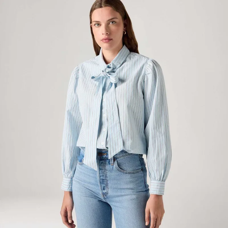 Camisa Levi's® Judice Western Listrada Azul Claro Manga Longa - M USA | M BR