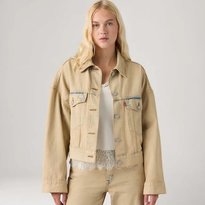 Jaqueta Jeans Levi's® Trucker Loose Crop Bege - S USA | P BR