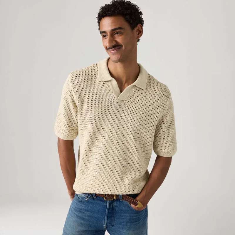 Polo Levi's® Dollon Open Collar Tricot Bege Manga Curta - XL USA | GG BR