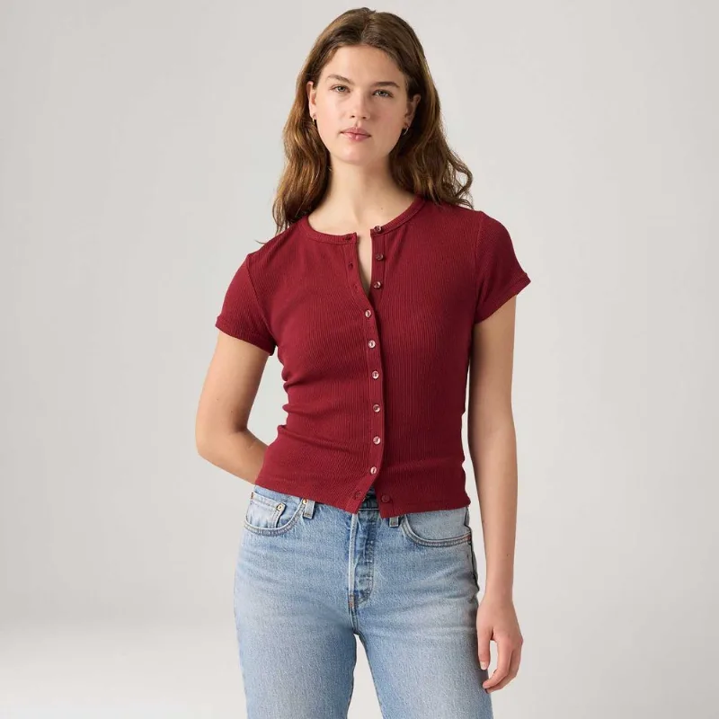 Blusa Levi's® Rory Button Through Vinho Manga Curta - S USA | P BR