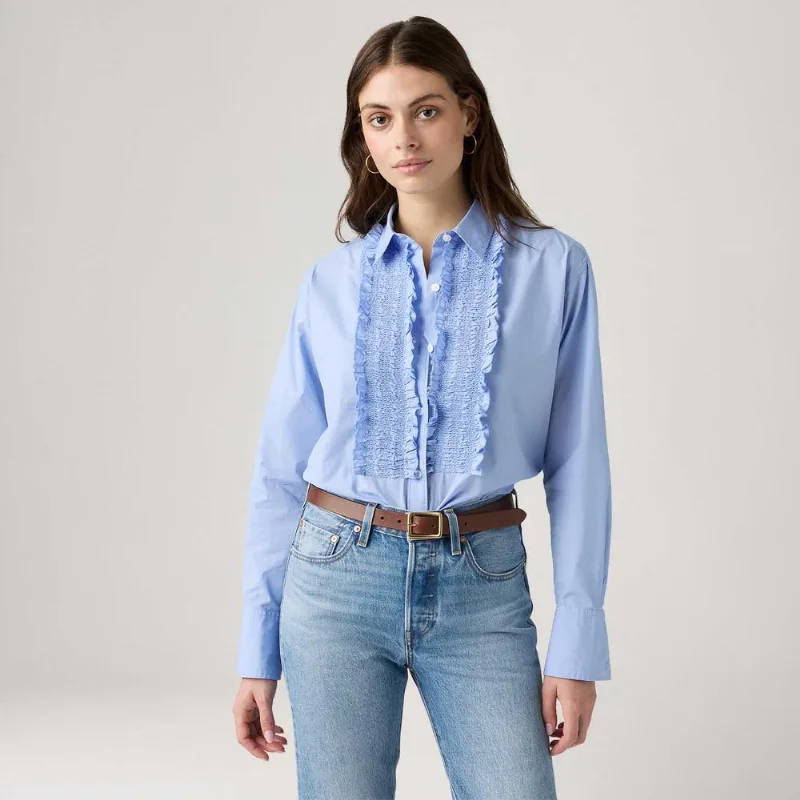 Camisa Levi's® Harlie Tuxedo Ruffle Azul Claro Manga Longa - L USA | G BR