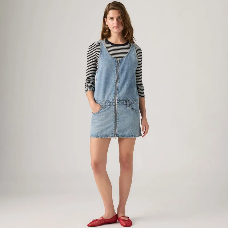 Vestido Jeans Levi's® Mini Zip Lavagem Clara - L USA | G BR