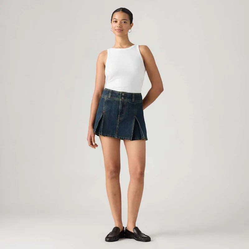 Saia Jeans Levi's® Inverted Pleat Mini Lavagem Escura - 24 USA | 35 BR
