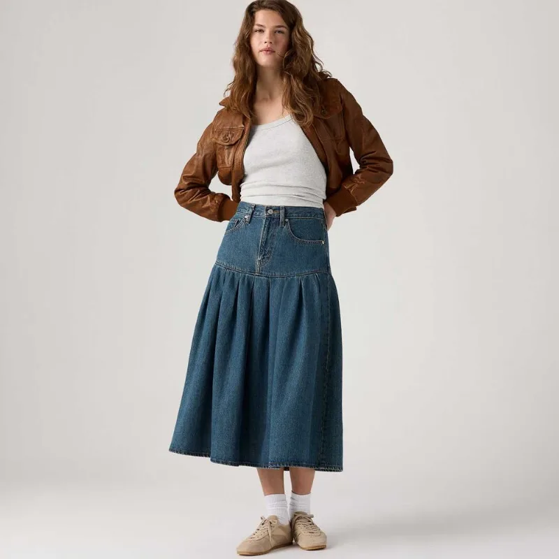 Saia Jeans Levi's® Yoked Pleated Mid Lavagem Escura - 30 USA | 41 BR