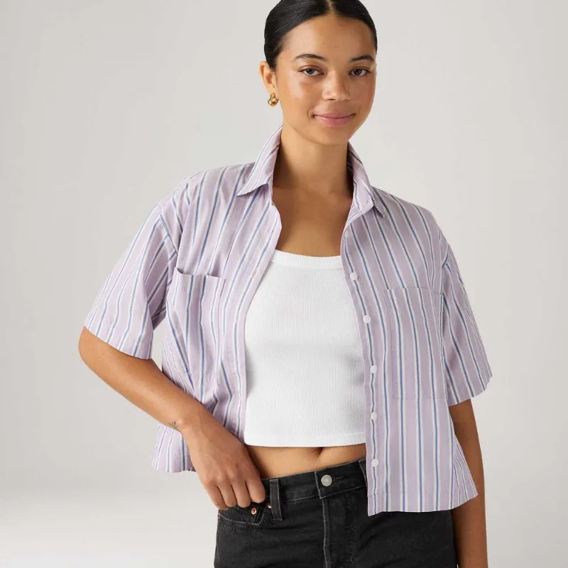 Camisa Levi's® Harlie Cropped Listrada Lilás Manga Curta - S USA | P BR
