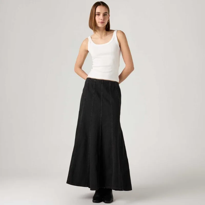 Saia Longa Jeans Levi's® Seamed Flare Preta - 32 USA | 32 BR