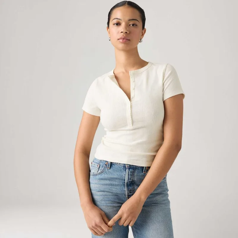 Blusa Levi's® Dry Goods Pointelle Henley Manga Curta Cru - L USA | G BR
