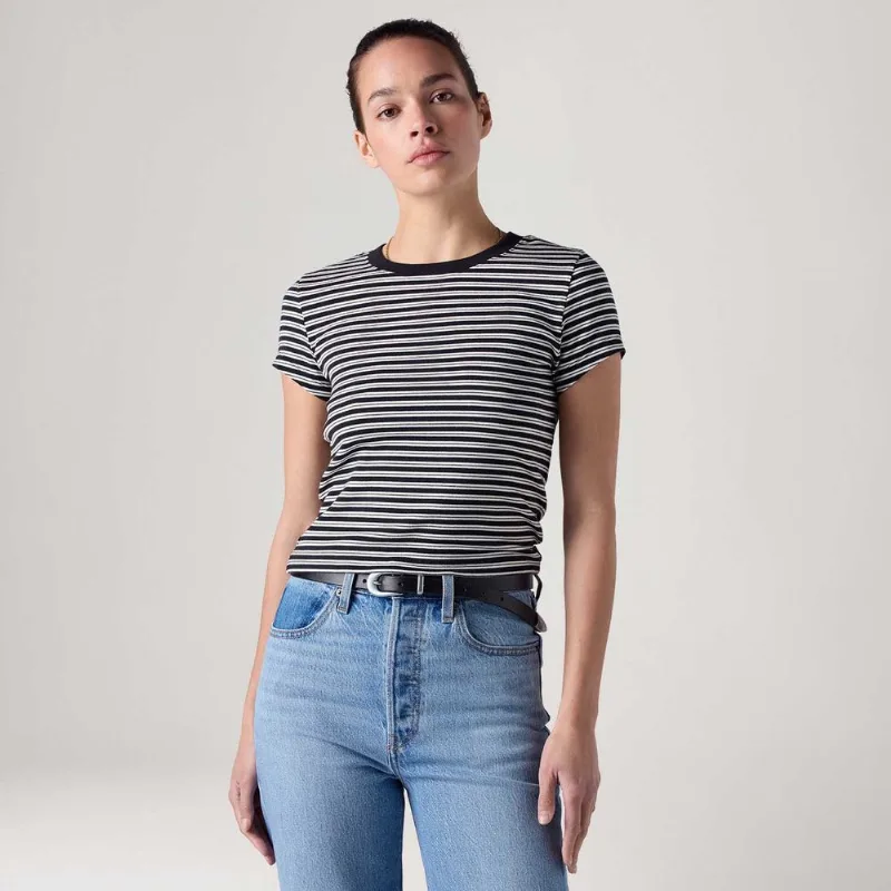 Camiseta Levi's® Essential Baby Tee Listrada Preta Manga Curta - S USA | P BR