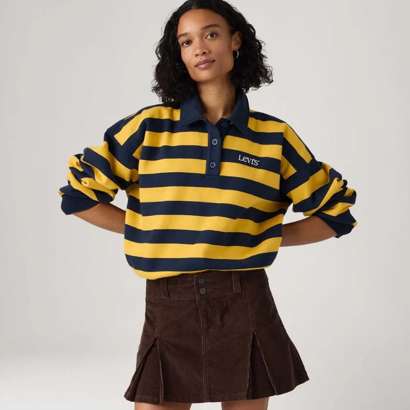 Moletom Polo Levi's® Vintage Rugby Fleece Listrada Amarelo Manga Longa - XS USA | PP BR