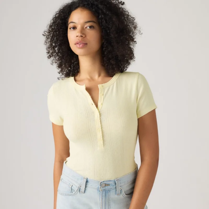 Blusa Levi's® Dry Goods Pointelle Henley Amarelo Claro Manga Curta - XS USA | PP BR