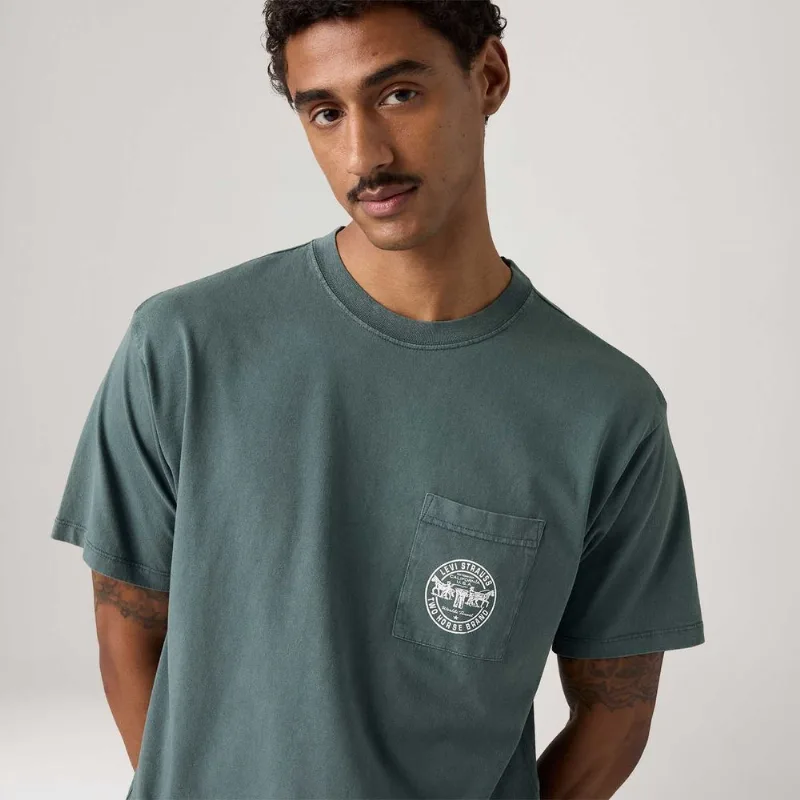 Camiseta Levi's® Graphic Vintage Pocket Verde Petróleo Manga Curta - L USA | G BR