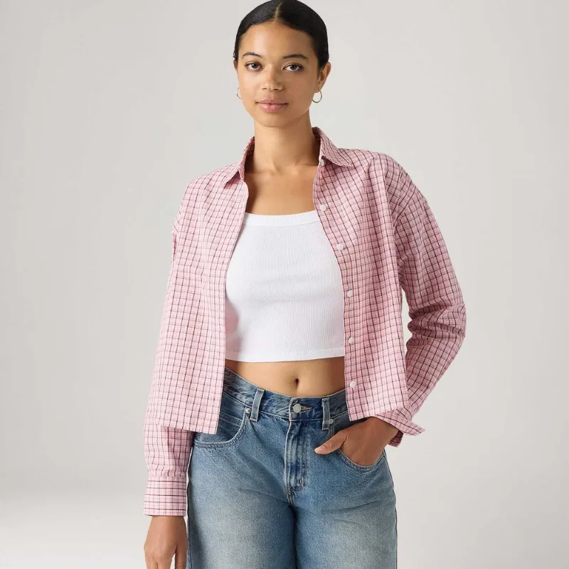 Camisa Levi's® Cropped Harlie Xadrez Rosa Manga Longa - S USA | P BR