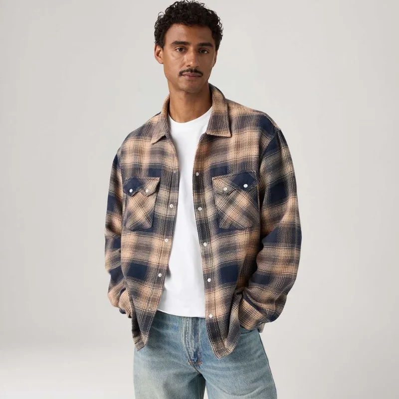 Camisa Levi's® Boxy Western Xadrez Bege Manga Longa - XXL USA | EGG BR