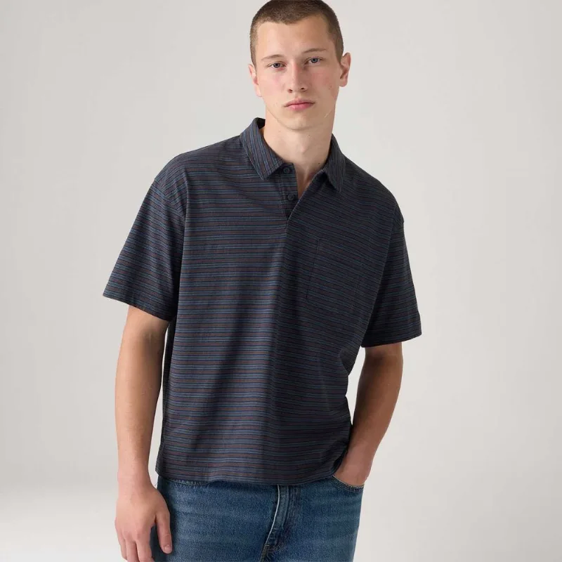 Polo Levi's® Finn Boxy Listrada Cinza Escuro Manga Curta - L USA | G BR