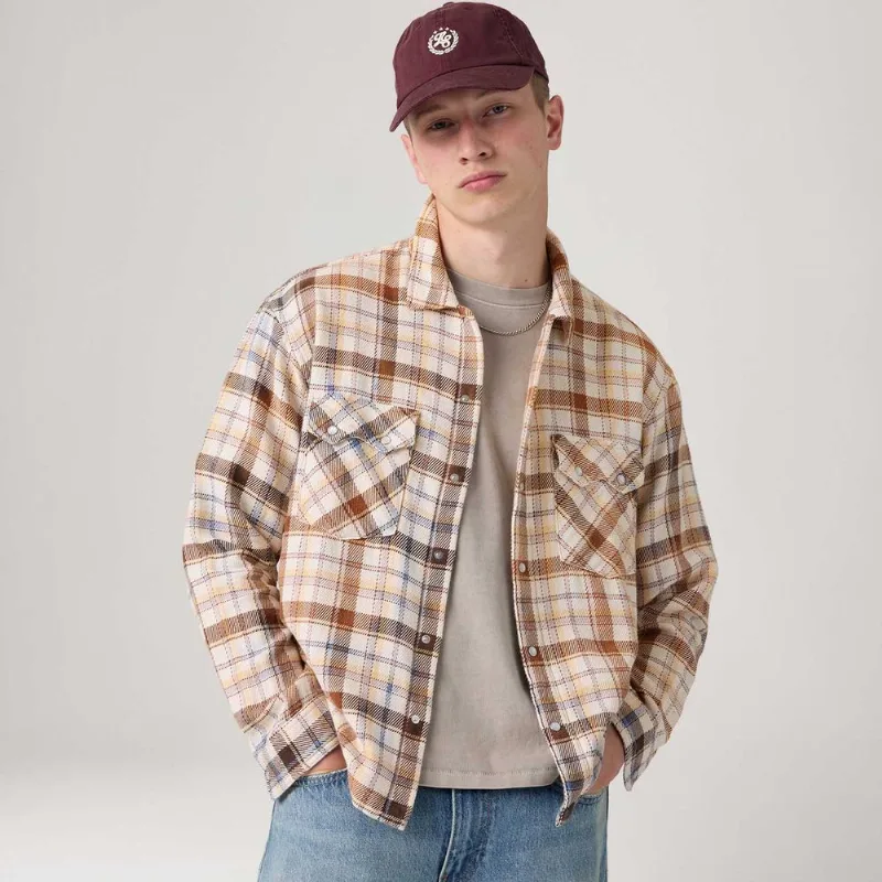 Camisa Levi's® Boxy Western Xadrez Branca Manga Longa - XL USA | GG BR