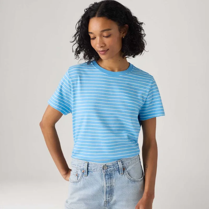 Camiseta Levi's® Favorite Cotton Listrada Azul Manga Curta - M USA | M BR