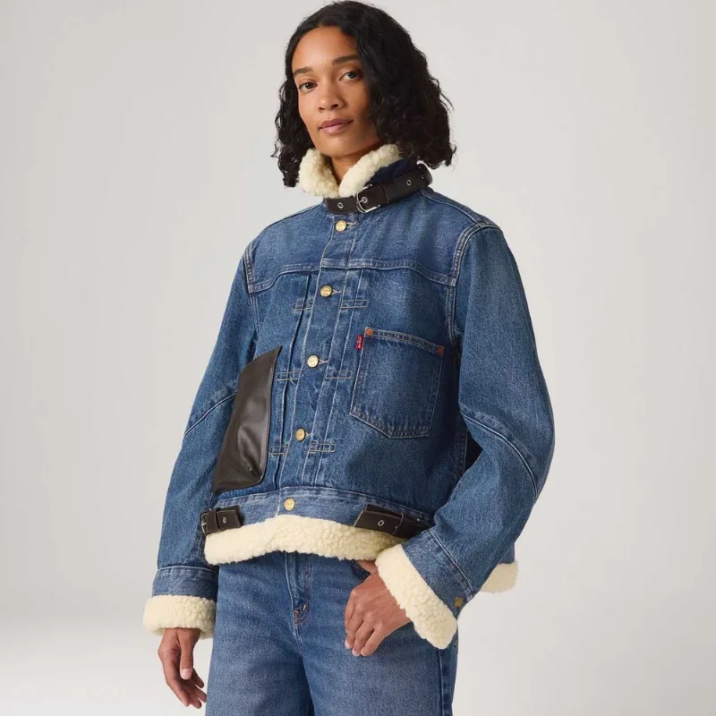Jaqueta Jeans Levi's® x sacai Sherpa Lavagem Média - L USA | G BR