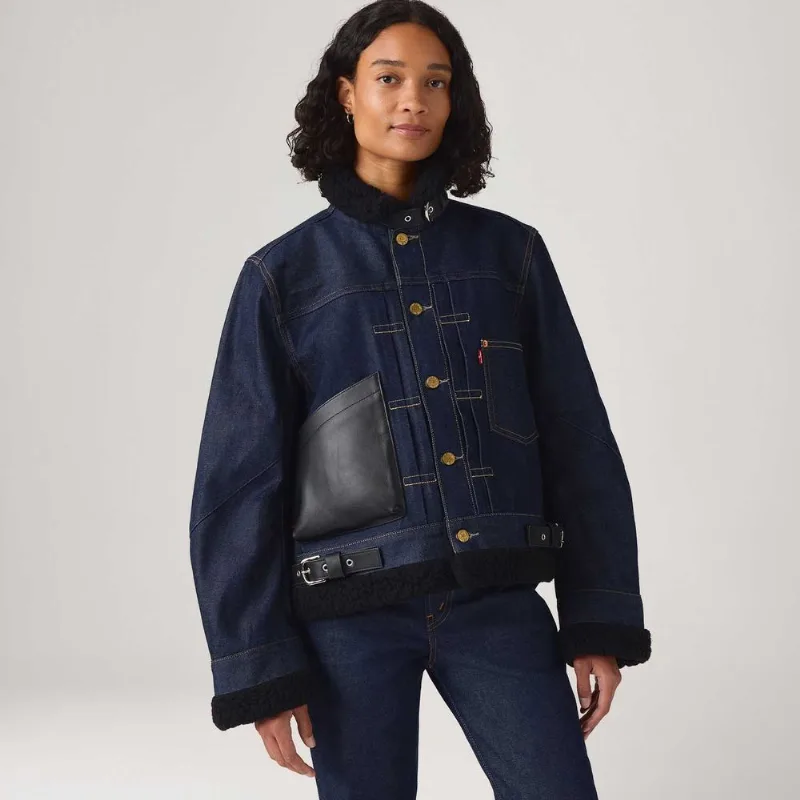 Jaqueta Jeans Levi's® x sacai Sherpa Lavagem Escura - L USA | G BR