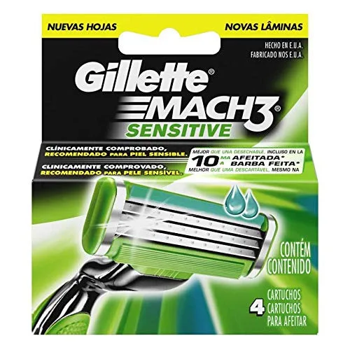 Carga De Aparelho Para Barbear Gillette Mach3 Sensitive 4 Unidades - GILLETTE MACH3