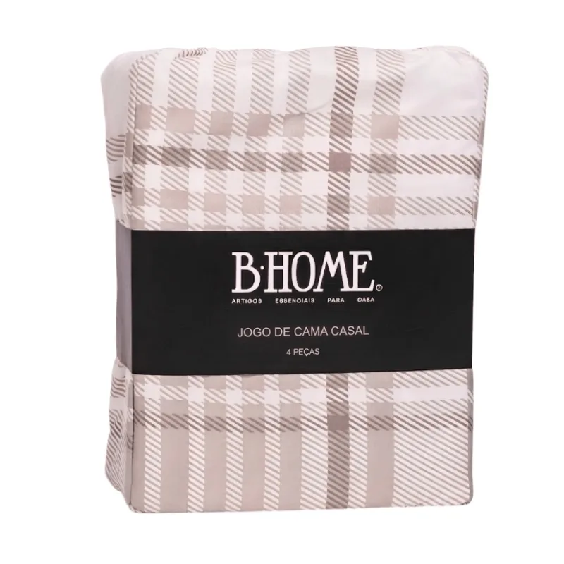 Jogo De Cama B.Home Casal Mf Xadrez Cinza 4pçs
