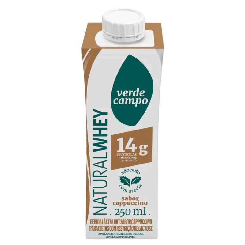 Shake Sem Lactose Cappuccino Gelado Verde Campo Natural Whey 250ml