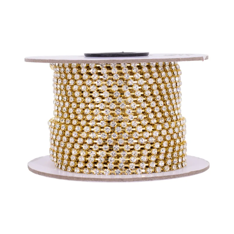 CORRENTE DE STRASS SEPARADA SS14 EM VIDRO COM 25 METROS 543 - Dourado + Cristal