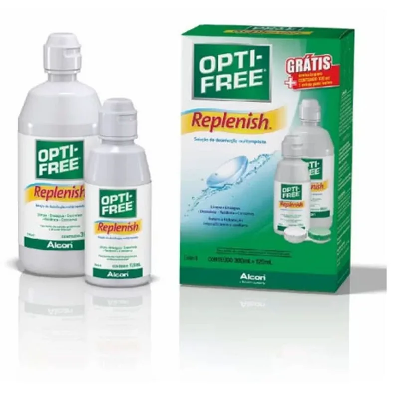 Opti-Free Replenish 300Ml + 120Ml Com Estojo Para Lentes OPTI-FREE REPLENISH 300ML + 120ML+EST