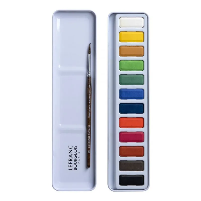 Tinta Aquarela Lefranc & Bourgeois 12 Cores Pastilha