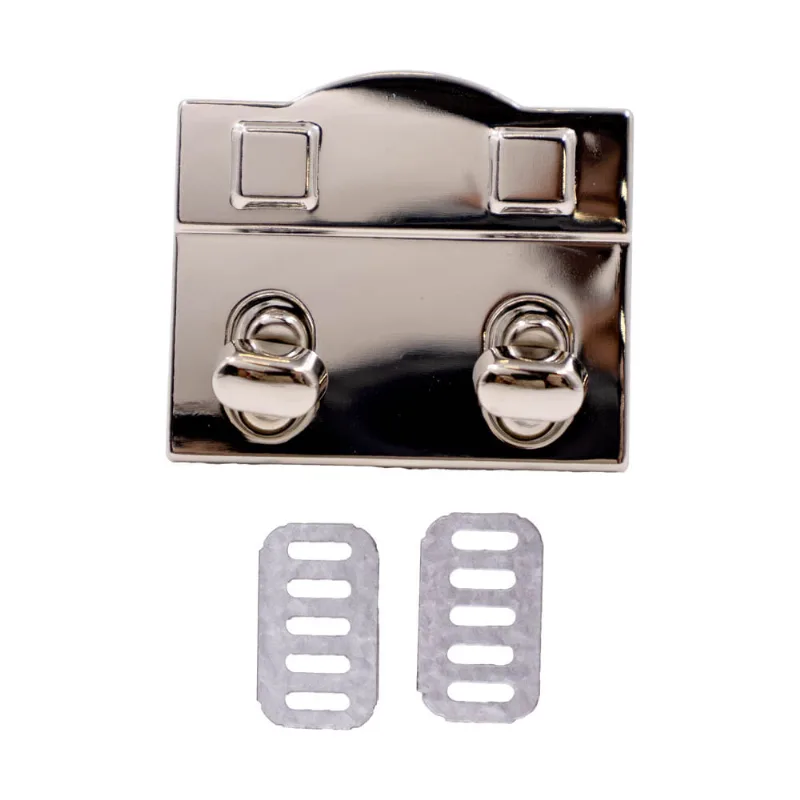 FECHO TORNIQUETE DUPLO PARA BOLSA 52X46MM EM FERRO COM 12 PEÇAS 074 - Niquel