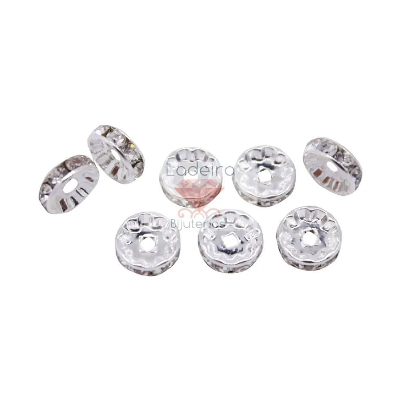 Rondela De Strass 10Mm Em Latao E Vidro Com 100 Peças 560 - Cristal Niquel