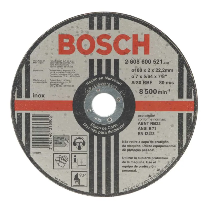 Disco de corte 180 mm x 2,0 mm x 22,23 mm 2 telas - BOSCH - BOSCH