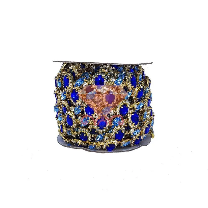 Corrente Oval E Navete De Strass Em Vidro Com 9.1 Metros 237 - Azul Royal