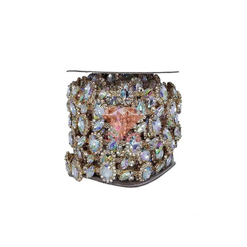 Corrente Oval E Navete De Strass Em Vidro Com 9.1 Metros 079 - Cristal Ab 079